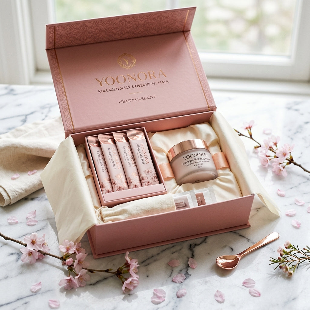 YOONORA Glow Ritual Bundle product system with collagen jelly and overnight mask